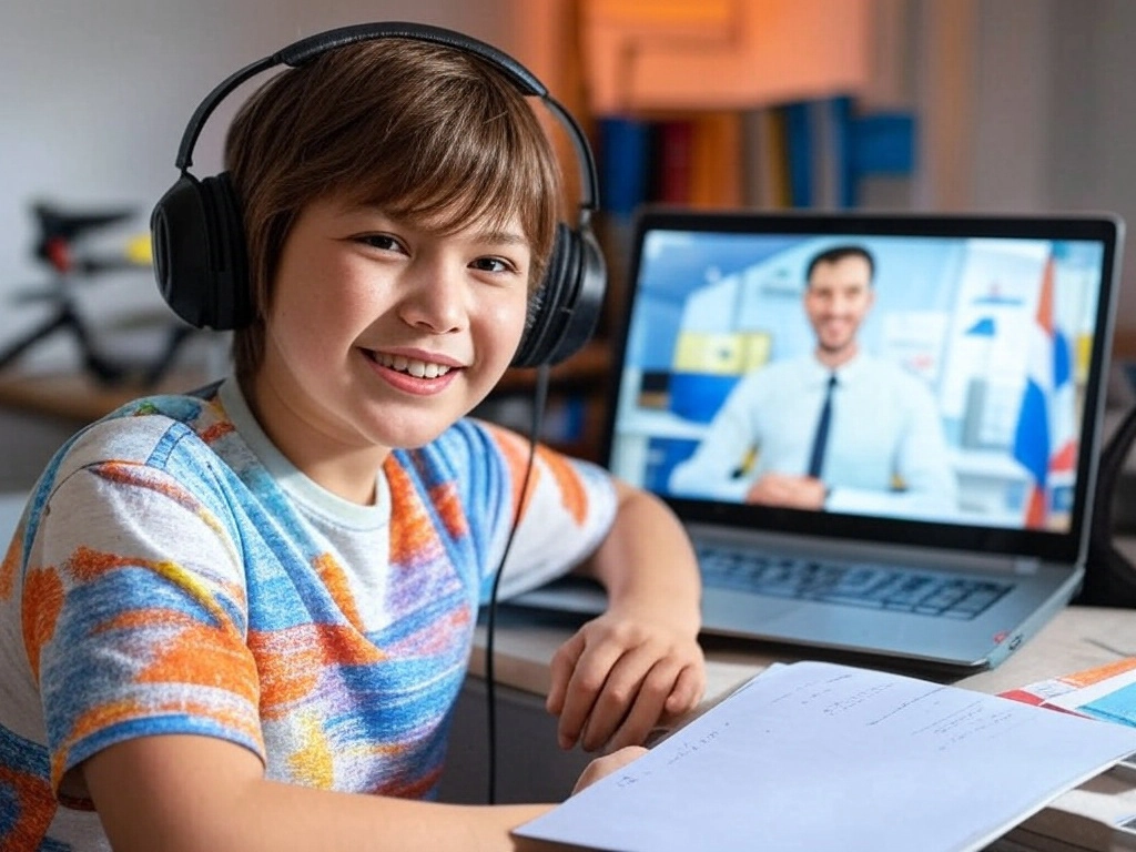 طالب يدرس لغة فرنسية اون لاين مع مدرس معتمد