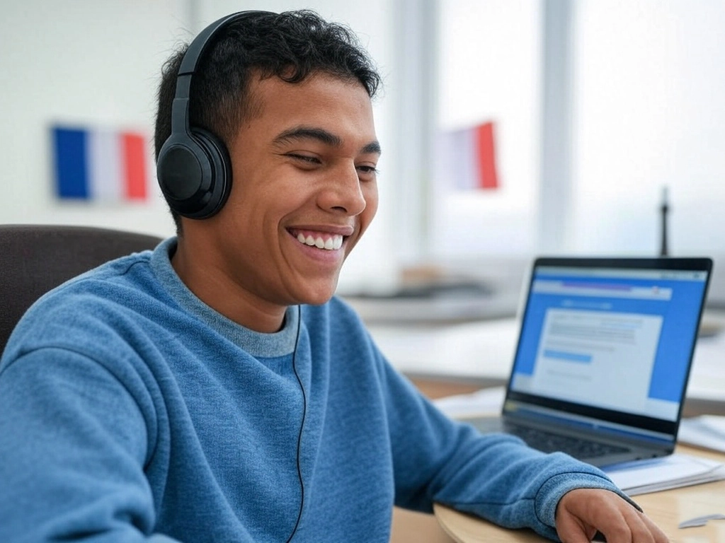 طالب يدرس اللغة الفرنسية فى مدينة نصر اونلاين