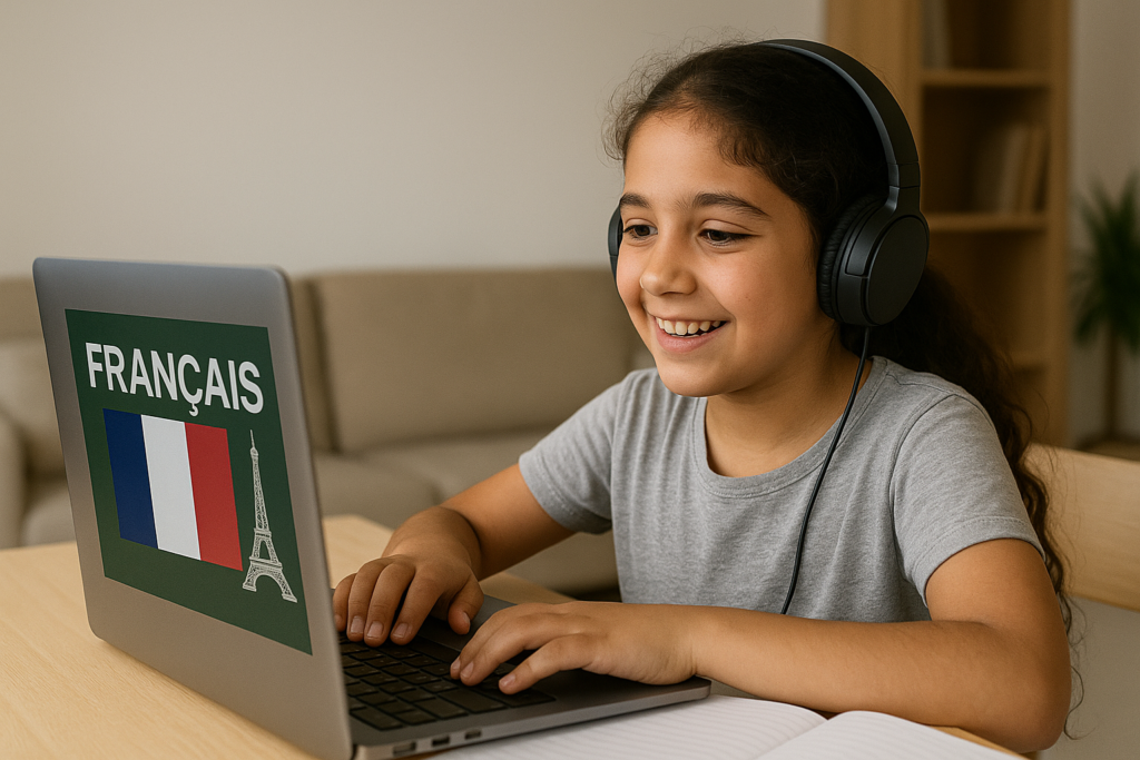 طفلة تتعلم اللغة الفرنسية اونلاين فى 6 اكتوبر