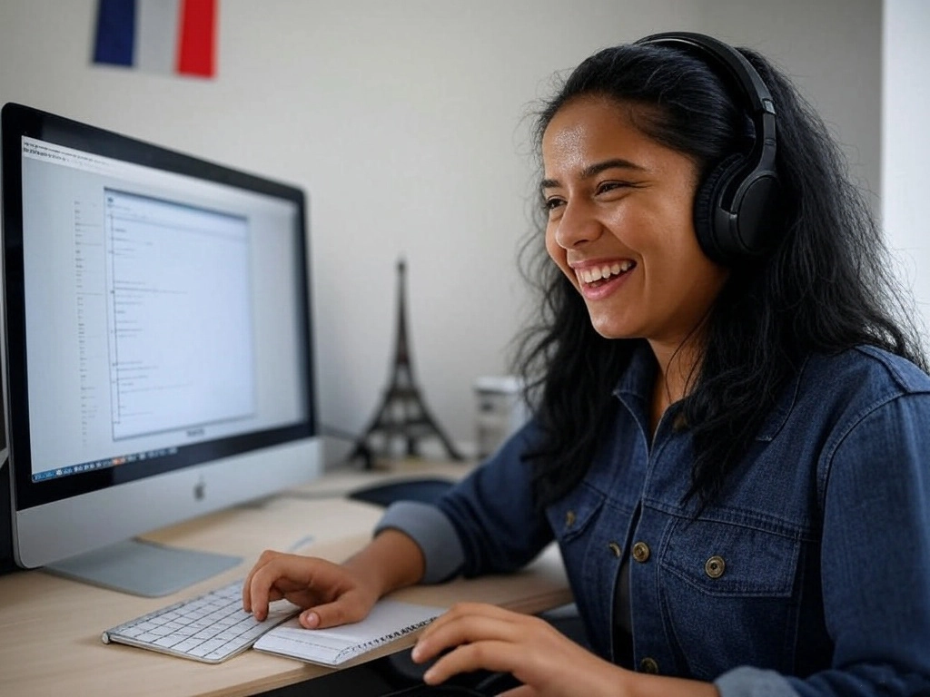 طالبة تتعلم اللغة الفرنسية اونلاين فى الشيخ زايد